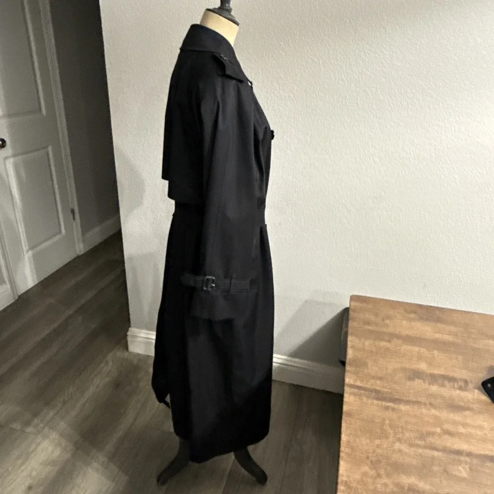 Vintage Burberrys Nova Check Belted Trench Coat Lined Black 8 Petite Wool Liner - Picture 6 of 16